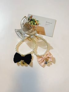 Pet Cat & Dog Collar Pearl Princess Style Ribbon | Leher Tali Kucing Manik Gaya Puteri Reben | 宠物珍珠项链猫咪项圈狗狗铃铛蝴蝶结脖圈可爱装饰品猫狗用品