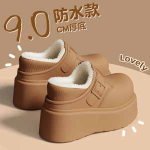 Dép Bông Đế Dày 9cm Cho Nữ Mùa Thu Đông Chống Thấm Nước Ấm Áp Đế Ngoài Đế Xuồng Đế Bằng Đế Cao Su Đế EVA Đế PU