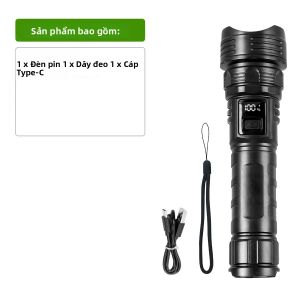 Đèn Pin LED XPH50 Có Màn Hình Hiển Thị Năng Lượng Kỹ Thuật Số Đèn Pin Có Thể Phóng To Type-C Có Thể Sạc Lại 3 Chế Độ Ánh Sáng Độ Bền Lâu Dài Chống Nước Khẩn Cấp Ngoài Trời