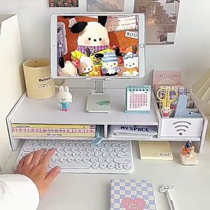 【ส่งใน24 ชม】ขาตั้งจอแสดงผลคอมพิวเตอร์ชั้นวางคอมพิวเตอร์ตั้งโต๊ะชั้นวางคอม พร้อมชั้นเก็บของเพิ่มความสูงของจอมอ ขนาด50*23*10cmComputer display rack