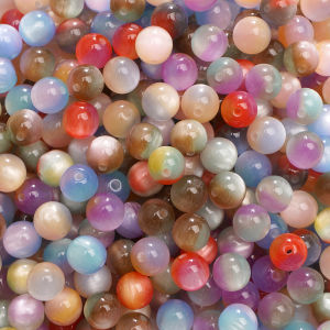 60pcs 8mm Colorful Smooth Gradients ResinCat Eye Beads Round Spacer Beads for DIY Bracelet Necklace Jewelry Making Accessories