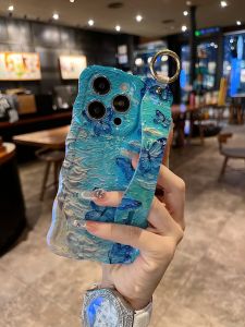 Popular Beach Butterfly Shockproof Phone Case for Apple Series iPhone 16 15Promax with Wristband Breathable Protective Cover