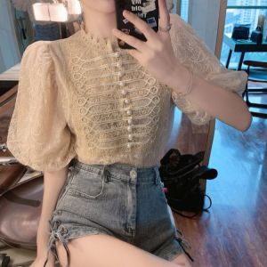 SSeE U Summer New Lace Sweet and Lace Bluse Puff Blouse for Women