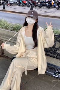 SHUQINGLAI | Fluffy Hooded Zip Up Sweatshirt Loose Casual Style