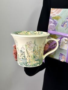 แก้วกาแฟเซรามิกสไตล์ย้อนยุคพร้อมฝา แก้วกาแฟลาเต้ แก้วน้ำสำนักงาน ของขวัญดั้งเดิม แก้วน้ำเซรามิก แก้วกาแฟแบบมีหู แก้วกาแฟแบบมีฝา