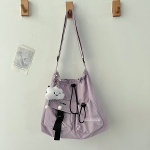 Large Capacity Drawstring Canvas Bag Womens 2025 New Casual Student Crossbody Bag Shopping Commuting Single Shoulder Bag Trendy