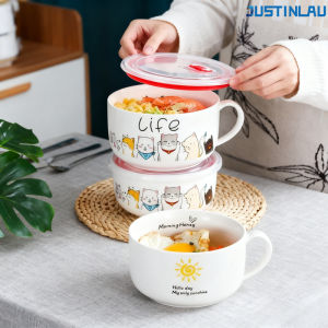 ชามเซรามิก M/L ขนาดใหญ่ สำหรับใส่ซุป ราเมน พร้อมฝาปิด ภาชนะใส่อาหาร ชามสลัด ภาชนะใส่อาหารสำหรับใช้ในบ้าน ชุดอาหารสำหรับตั้งแคมป์ อุปกรณ์สำหรับหอพัก