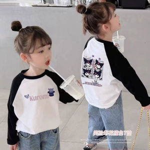 Girls Long Sleeve T-Shirt Color Block Pure Cotton Thin Fashionable Versatile Top Trendy Casual Standard Fit Spring Autumn Wear
