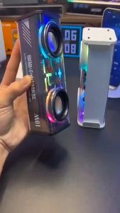 V8 Transparent TWS Bluetooth Speaker Small Steel Cannon 3D Surround Multiple RGB LED Portable Intelligent Waterproof