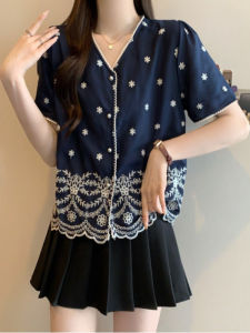 AIYITI | Korean Style V-Neck Short Sleeve Large Size Shirts 2026 New