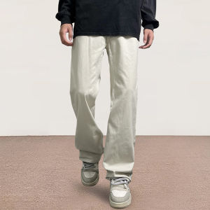 กางเกงยีนส์ทรงตรงผ้ายืดคอตตอน Pure Cotton ทรงหลวม กางเกงขายาวทรงขากว้างสำหรับผู้ชายและผู้หญิง สไตล์ย้อนยุค CleanFit