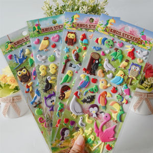 3D Animal Stickers for Kids Bird Cartoon Bubble Sticker Stick on Crafts Educational Toys Owl Woodpecker Caterpillar Baby Cognition