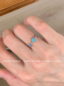 Korean Style Adjustable Blue Purple Flower Ring for Women Elegant Index Finger Ring Fashionable Alloy Jewelry Accessory