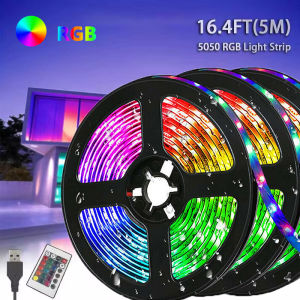 5/10M LED Strip Light Color Changing 5050 RGB USB Flexible Lights with 24 Keys FOR Children Gaming Room Home Party TV Backlight