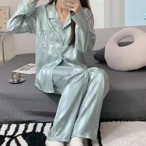 Bộ Đồ Ngủ Nữ Size Lớn Bộ Áo Cardigan Sọc Dài Tay Hai Mảnh Váy Ngủ Dài Đến Mắt Cá Chân Quần Mặc Nhà Cho Mùa Thu Đông