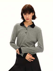 เสื้อโปโลคอโปโลแขนยาวทรงหลวมสไตล์เรโทรลายทาง REDOLENCE สำหรับผู้หญิง ทรงเข้ารูป ทรงพื้นฐาน สำหรับใส่ไปทำงานในฤดูใบไม้ร่วง