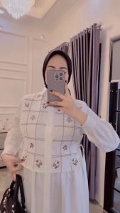 Tamara Dress Polo Linen Mix Bordir Gamis Wanita Terbaru 2024 Viral Dress Kondangan Wanita Elegan