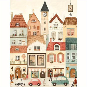 Acrylic Paint By Numbers Cartoon Town Painting By Numbers on Canvas Coloring By Number for Adults Paint Digital Art