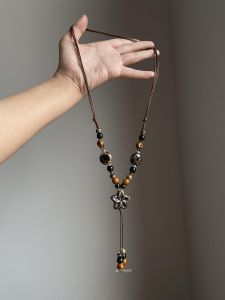 Retro Ethnic Style Long Sweater Chain Necklace Womens Brown Rope Tassel Woven Ceramic Flower Beads New Chinese Style Fashion Jewelry