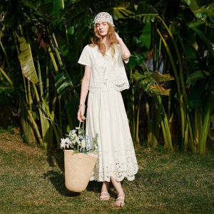 XIANGYING | White Embroidered Lace Set Dress