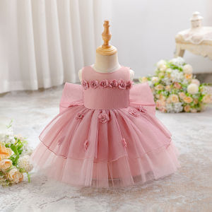 Fashion Baptism Party Baby Girl Dress Toddler Bow 1st Birthday Prom Princess Dresses Girls Tulle Bridesmaid Wedding Prom Costume