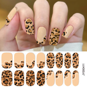 16Tips Semi Cured Leopard Print Gel Nail Stickers Chic Maillard Color Nail Strips Patch Self-adhesive UV Lamp Need Press On Nail