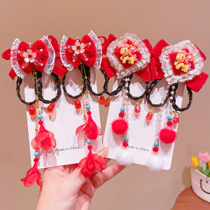 New Year Girls Hair Accessories Traditional Chinese Style Fake Hair Braids Hairpins Baby Hanfu Accessories Childrens Festive Hair Decorations