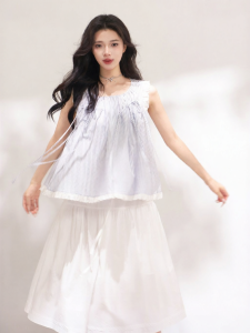 KEIKO | Vertical Striped Doll-style Lace Trim Summer Shirt