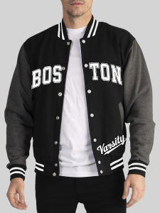 Áo Khoác Bóng Chày Cỡ Lớn Dành Cho Nam Giới Áo Khoác Bóng Chày Cỡ Lớn Boston Varsity In Comfy Thu Đông Hai Màu Cơ Bản Cổ Chữ O Thông Thường