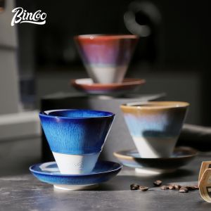 Bincoo Coffee Cup Retro Creative Ceramic Mug and Disc Sets Italian Latte Cup 200ml