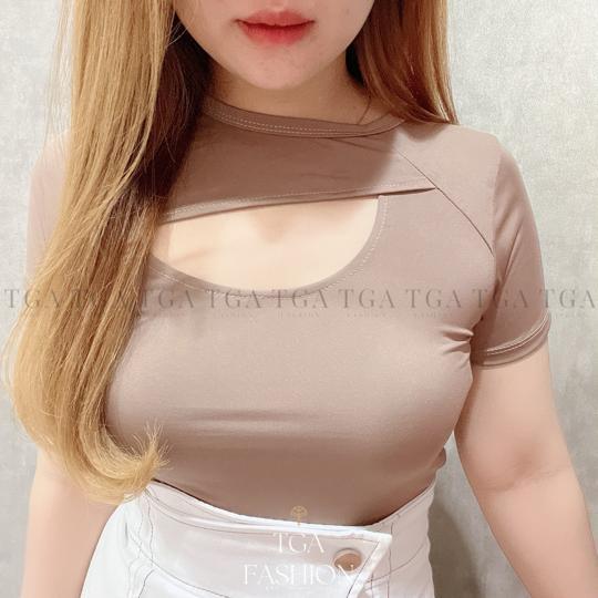 Jersey Cut Out T Shirt Atasan Wanita Korean Fashion TGA