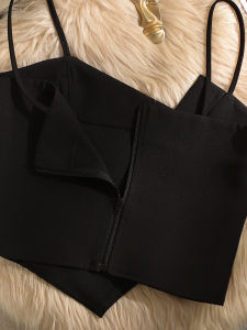 Black Sling Bag Vest for Women Summer Spring Autumn Outerwear Inner Wear Base Shirt Outerwear Pure Color Asymmetry Zipper Slim Style