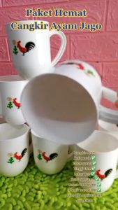 ( 1 lusin ) Cangkir Ayam Jago Plastik Tahan Panas / Gelas Mug Pelastik Food Grade Wadah Minum