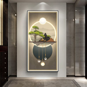 Luxurious Entrance Hall Decorative Painting with Golden Deer LED Light Illuminated Artwork for Corridor Living Room Hanging
