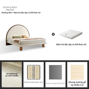 ZUOMU | Giường Đôi Gỗ Nguyên Miếng Phong Cách Pháp Cổ Điển 1.8m