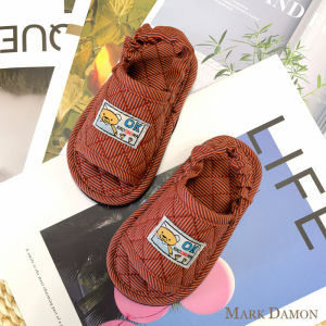 รองเท้าแตะเด็กผ้าฝ้ายแท้ลายการ์ตูนสำหรับเด็กอายุ 1-3 ปี รองเท้าแตะพื้นนุ่มกันลื่นในบ้าน รองเท้าแตะพื้นยางแบบปรับได้สำหรับเด็ก