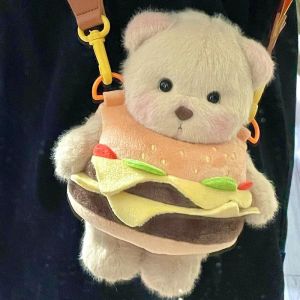 Trendy Teddy Bear Burger Bag Womens Crossbody Plush Doll Bear Mobile Phone Bag Sweet Lady Style Soft Fabric Casual Leisure