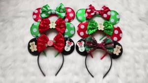 Disney | 2026 New Merry Christmas Mickey Mouse Ears Headband Disney Girl Hair Accessories For Women Candy Cane Hairband Kid Xmas Headwea