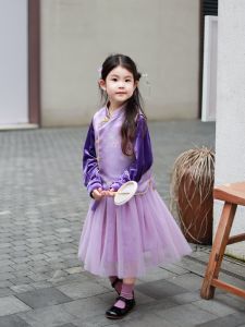 Girls New Chinese Style Cheongsam Hanfu Set Autumn 2025 Childrens Ancient Style Vest Semi-skirt Base Shirt Three-piece Set