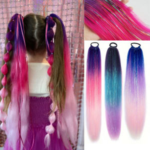 Synthetic 24Inch Colorful Hair Extensions Ombre Braid Ponytail Blend Hair Tinsel with Hair Hair Day Accessories For Women Girls