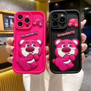 Samsung Galaxy A05 A05S A15 A35 S24 S23 S22 S21 Plus Ultra S20 FE Strawberry Bear Phone Case Cute Cartoon
