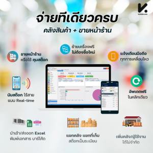 Kongklung โปรแกรมคลังสินค้าและขายหน้าร้าน จ่ายทีเดียวจบ ครบในระบบเดียว เตือนผ่านมือถือ ใช้มือถือนับสต๊อกได้ เพิ่มผู้ใช้งานไม่จำกัด