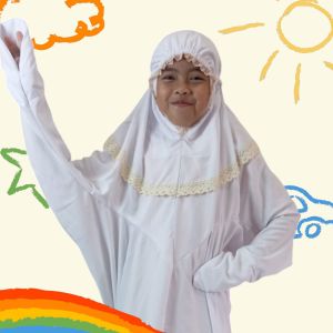 Mukena Terusan anak SD Remaja polos lajuran Renda kalung katun premium free tas