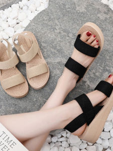 Womens Roman Style Thick Bottom Sandals Cross Band Casual Shoes Outdoor Summer New Fashion Korean Style Lady Slippers