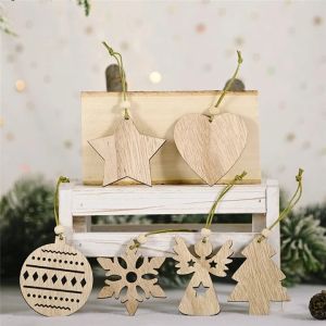 12Pcs/Set Creative Christmas Wooden Chip Pendants Ornaments Xmas Tree Christmas Decor Christmas Gift