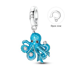 Bộ Charm Bạc 925 Sterling Màu Xanh - Cá Mập Voi Rùa Biển Cá Heo Cá Ngựa - Mặt Dây Chuyền Hạt Charm Dành Cho Vòng Tay Trang Sức Nguyên Bản