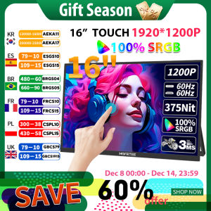 HGFRTEE 16inch Touch Portable Monitor 16:10 96%sRGB 350Cd/m² Second Screen For Laptop With Holder Stand Type-C HDMI-Compatible