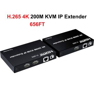 4K 200M HDMI KVM Extender Over IP HDMI Ethernet Extender Via Cat6 Cable Support One To One  Many To Many TX RX Via Network Switch for Laptop PC Mouse Keyboard To TV Monitor