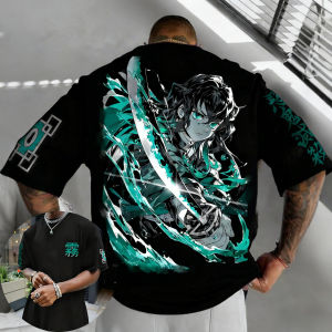 Demon Slayer Anime Mens T-shirt 2025 Summer New Original Colorful Printed American Loose Casual Childrens Parent Child Top