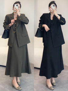 Plus Size Womens Clothing Plus Size Ladies Fancy Patchwork Fake Two-Piece Suit Outwear + Skirt Womens Fall and Winter Elegant Slimming Suit